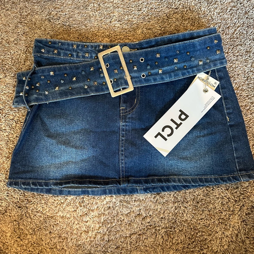 PTCL Blue Denim Skirt with Studded Belt - new with tags